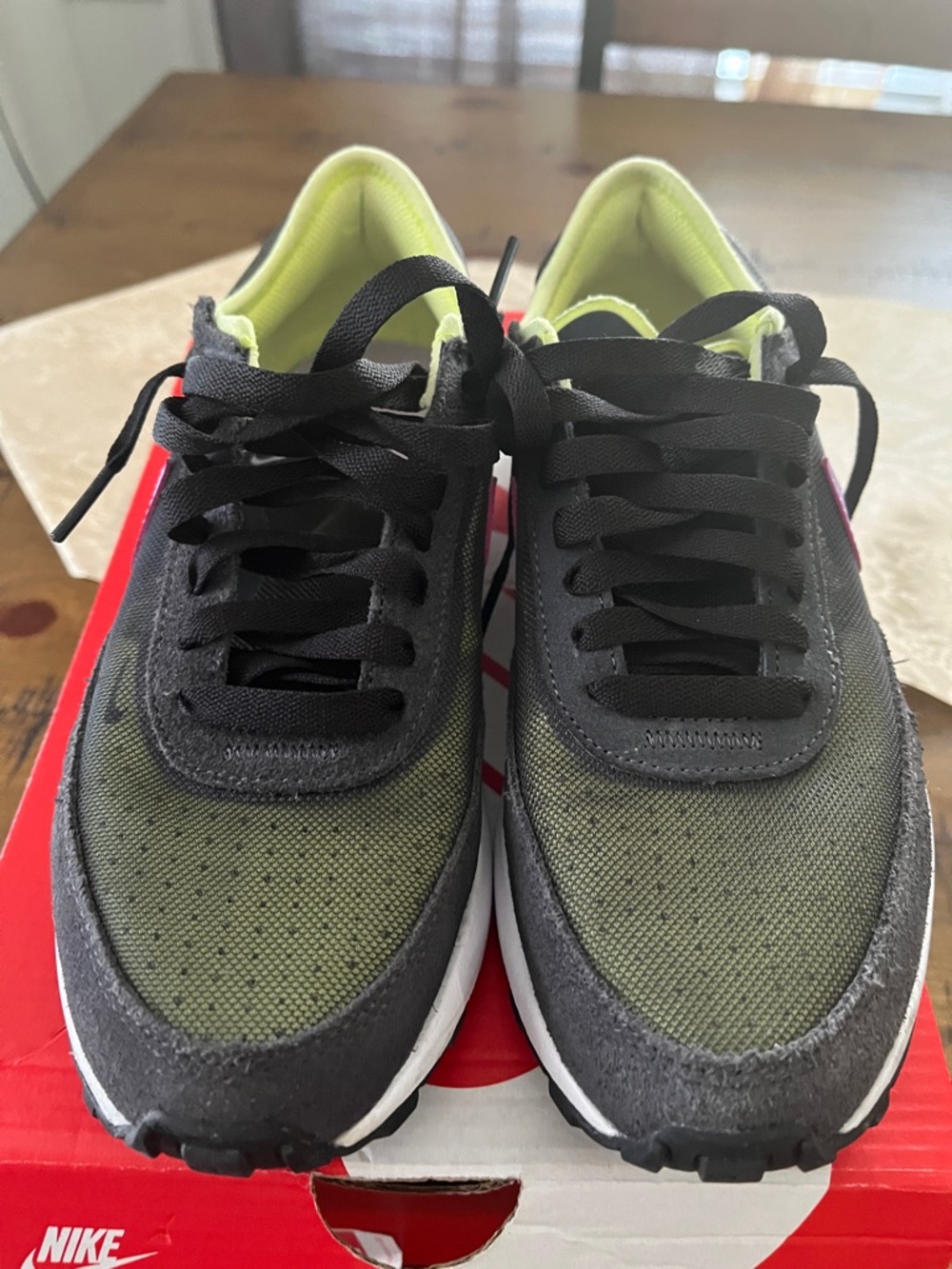 Nike Waffle One Kids Green and Black Lace-Up Sneakers